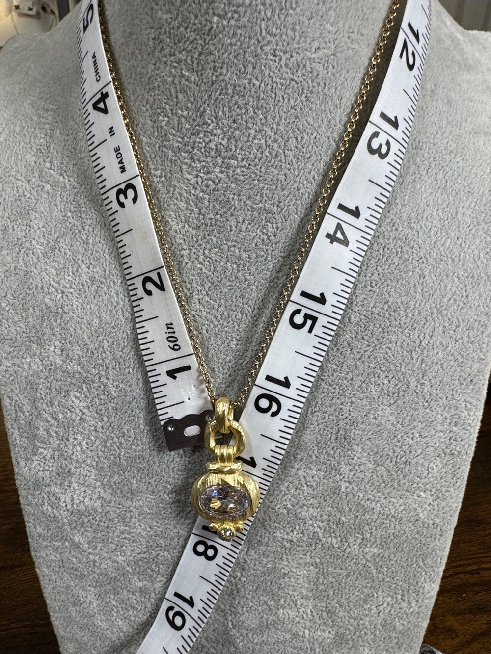 Gold-Tone Pendant Necklace with Clear Oval Stone - Women Jewelry - Picture 4 of 5